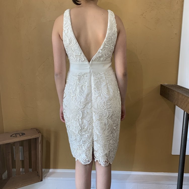 Adrianna Papell Ivory Lace Ribbon Waist Dress, Size 6