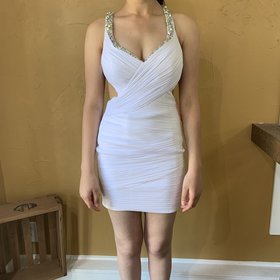 Jovani White Pleated Embellished Dress, Size 4