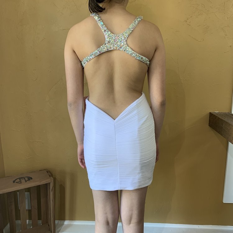 Jovani White Pleated Embellished Dress, Size 4