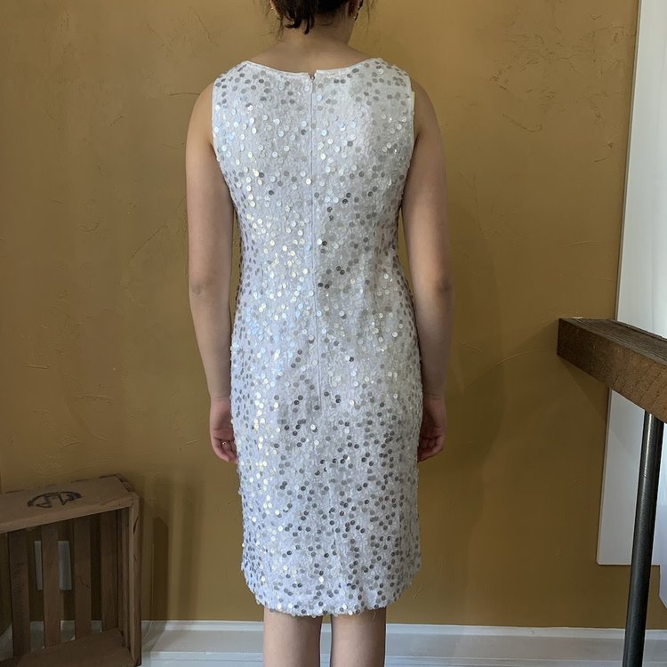 Jones New York White and Silver Sequin Dress, Size 4
