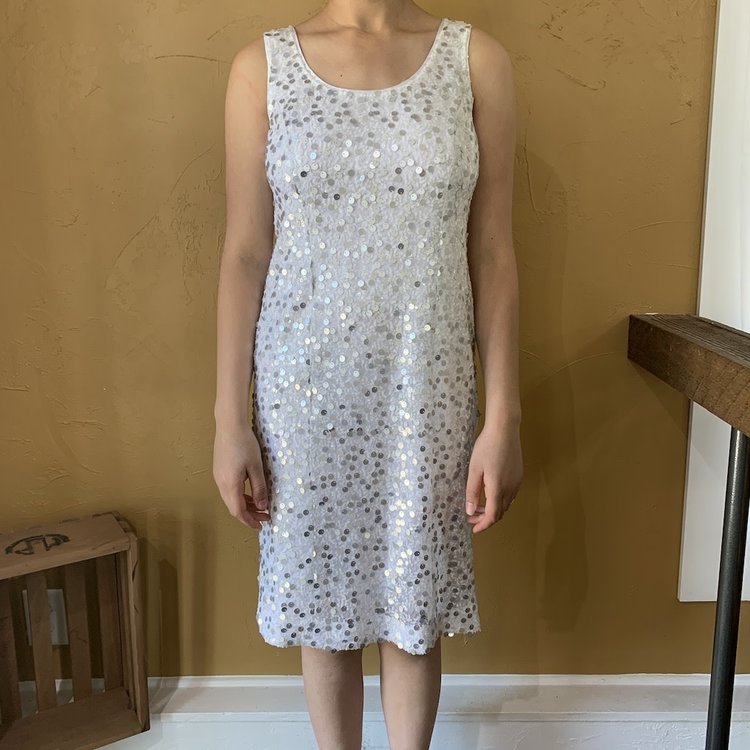 Jones New York White and Silver Sequin Dress, Size 4