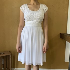 Sue Wong White Chiffon Cocktail Dress, Size 4