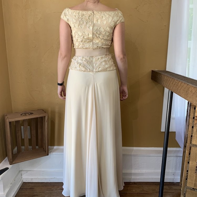 Tadashi Shoji Beige Beaded Gown, Size 0