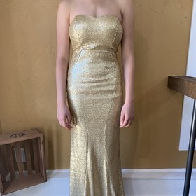 Lulus Gold Sequined Strapless Gown, Size XS