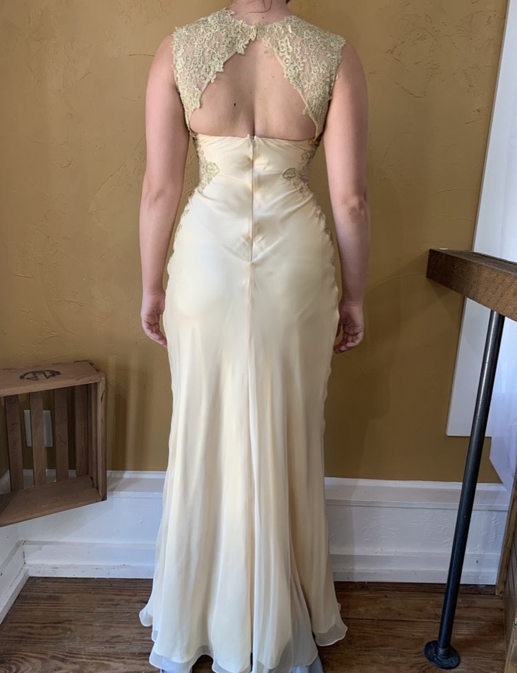 Faviana Gold Corset Embellished Gown, Size 2