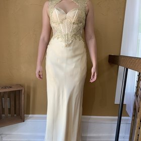 Faviana Gold Corset Embellished Gown, Size 2