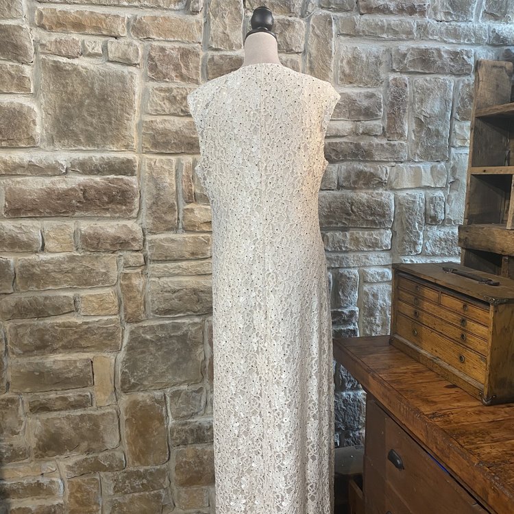 Connected Apparel Ivory Lace Dress with Sequins, Size 16