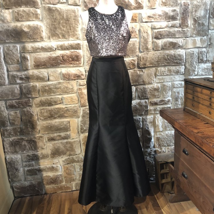 Xscape Black Sequined Two Piece Mermaid Dress,  Size 16