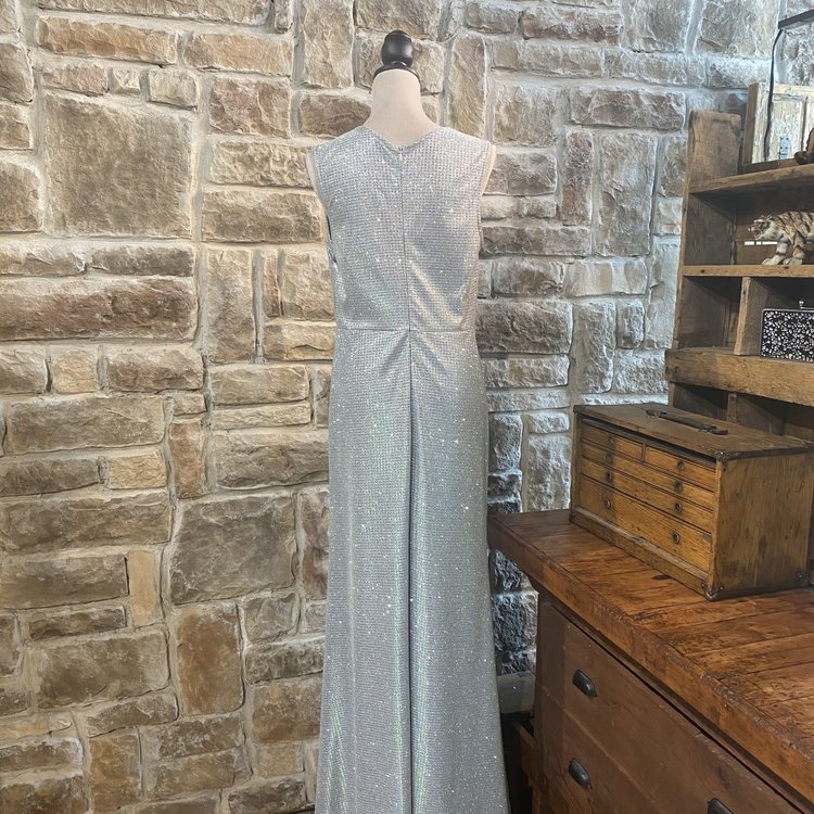 La Scala Silver and Green Shimmer Dress, Size XL