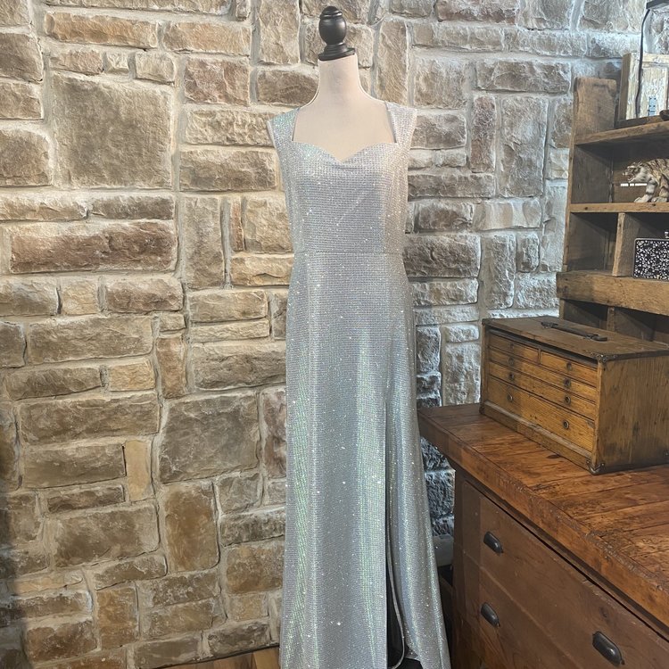 La Scala Silver and Green Shimmer Dress, Size XL