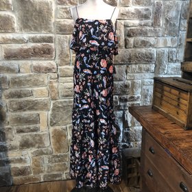 Guess Black Floral Ruffled Dress, Size L