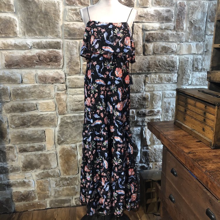 Guess Black Floral Ruffled Dress, Size L