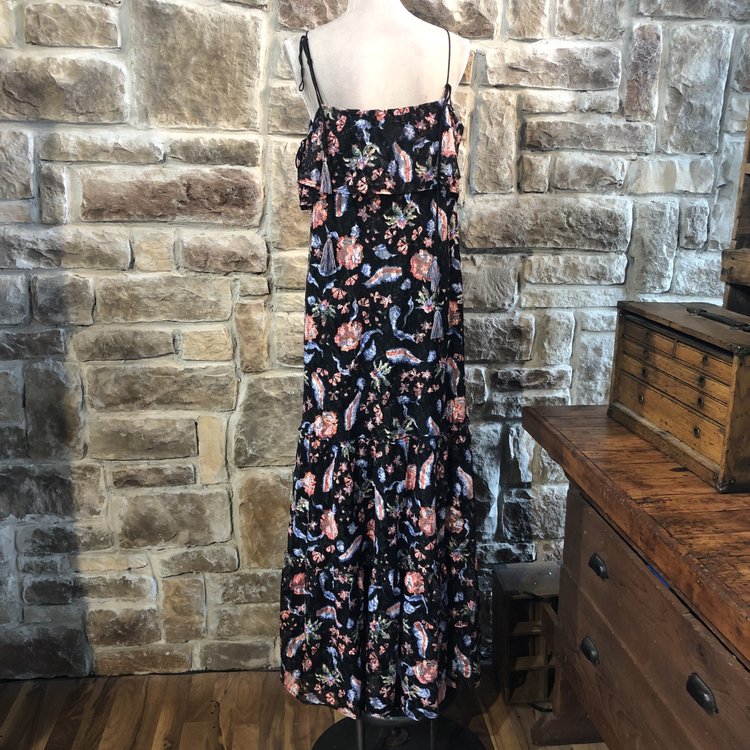 Guess Black Floral Ruffled Dress, Size L