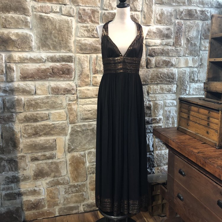 Adrianna Papell Black and Brown Embellished Gown, Size 12
