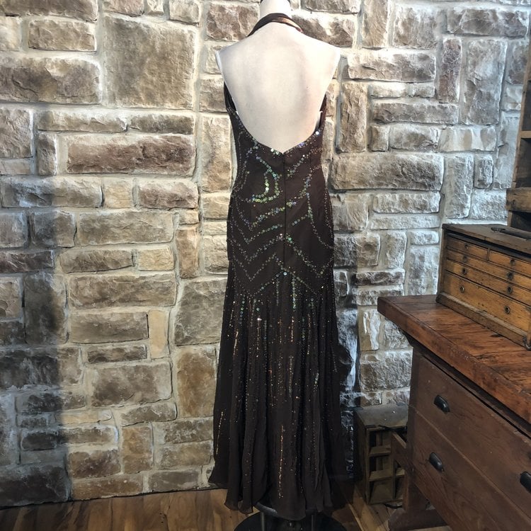 Incite Brown Beaded Gown, Size 12