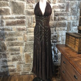 Incite Brown Beaded Gown, Size 12