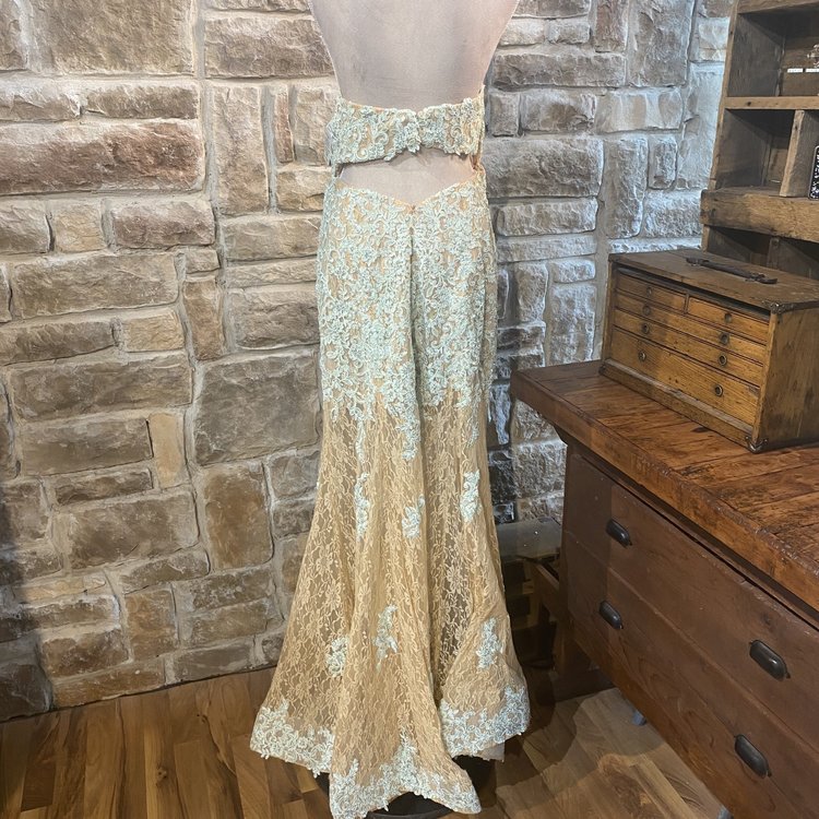 Terani Couture Green Lace Strapless Formal Gown, Size 18