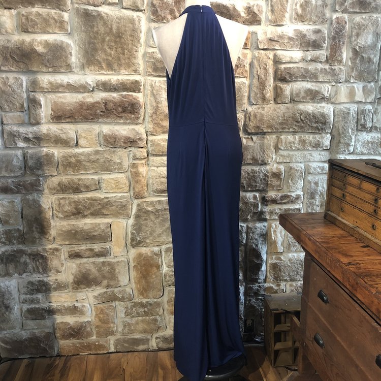 Laundry Navy Ruched Halter Formal Gown, Size 14