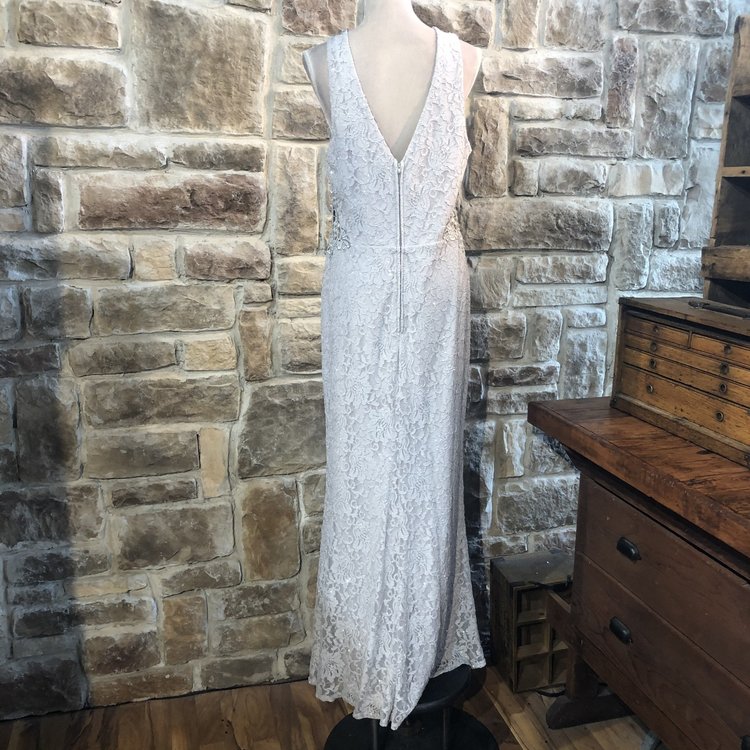 City Studio Silver Lace Evening Gown, Size 14