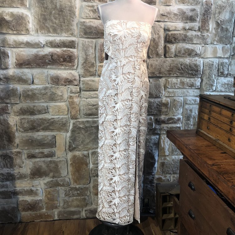 Aidan Mattox Beige and White Lace Dress, Size 12
