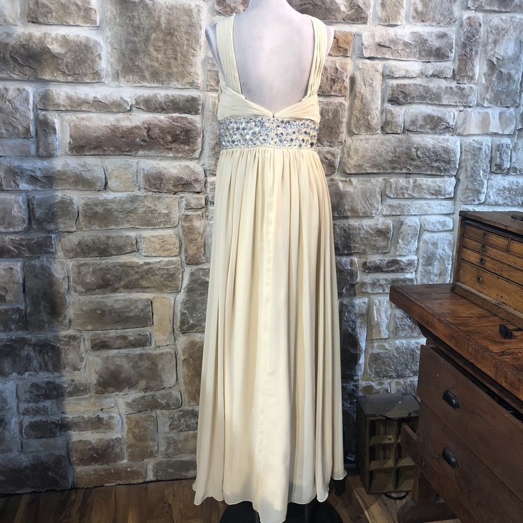 Izidress Beige Embellished Halter Chiffon Dress, Size L