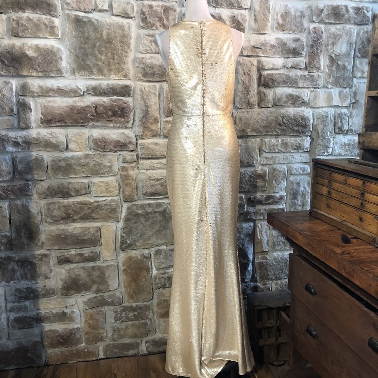 Lulus Rose Gold Matte Sequined Evening Gown, Size L