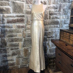 Lulus Rose Gold Matte Sequined Evening Gown, Size L