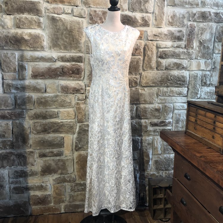 Xscape White and Silver Sequin Gown, Size 14