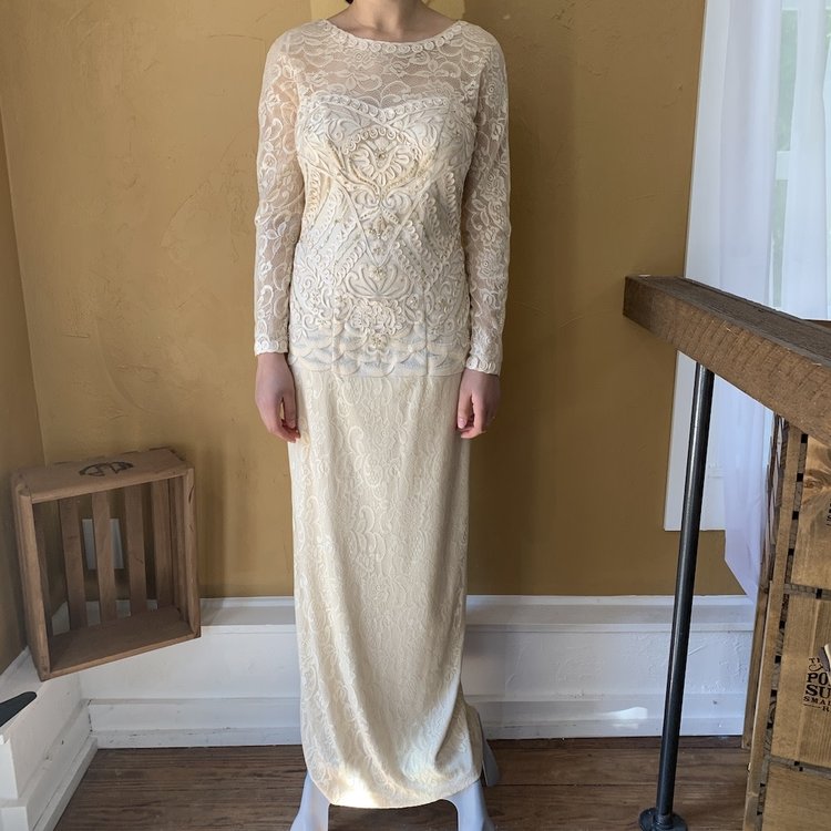 Sue Wong Beige Soutache Embroidered Gown, Size 6