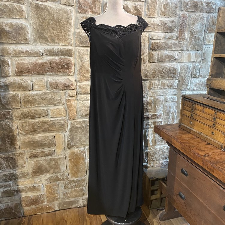 Alex Evenings Black Gown with Sequin Neckline, Size 16W
