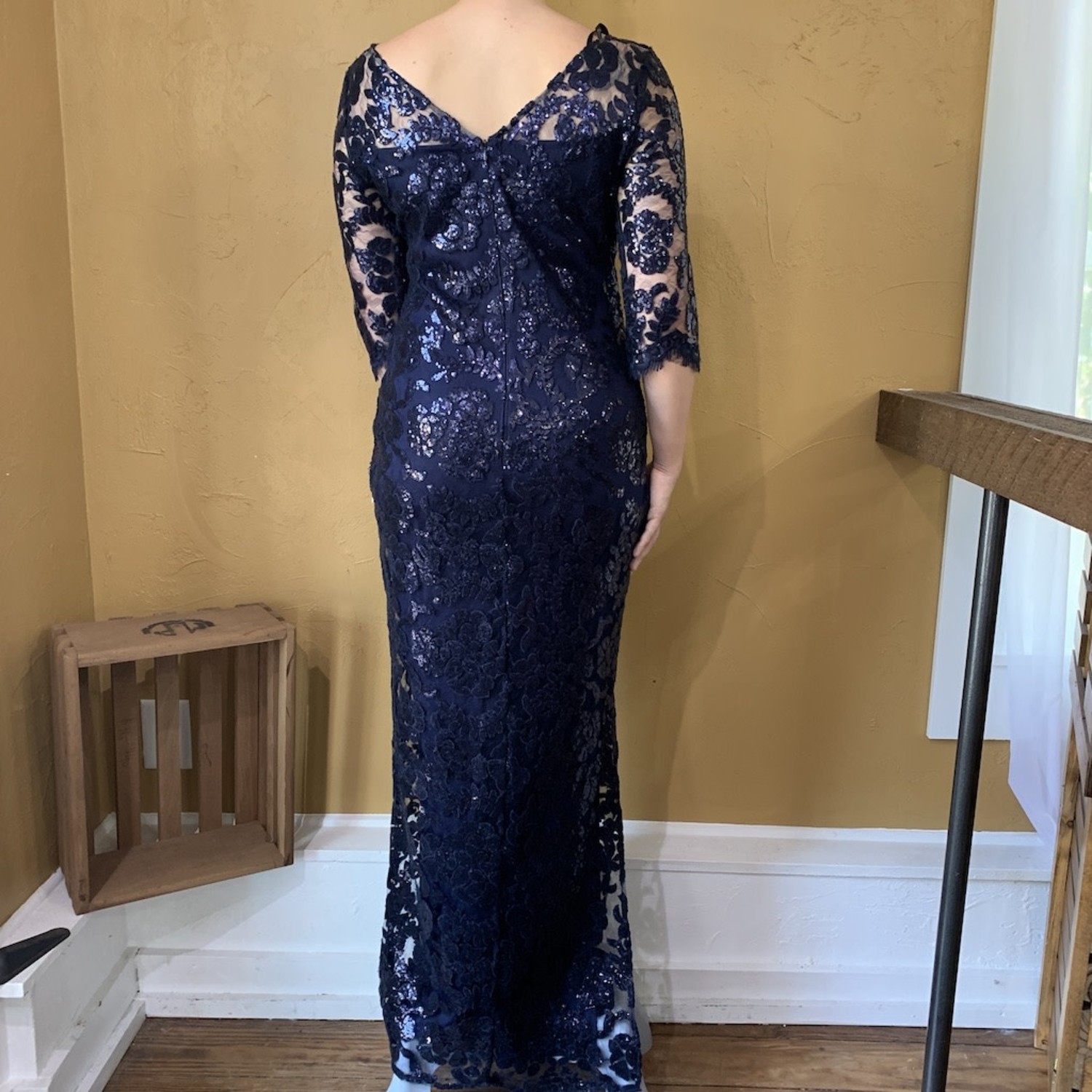 Navy Sequin Gown, Size 6 - Elements Unleashed