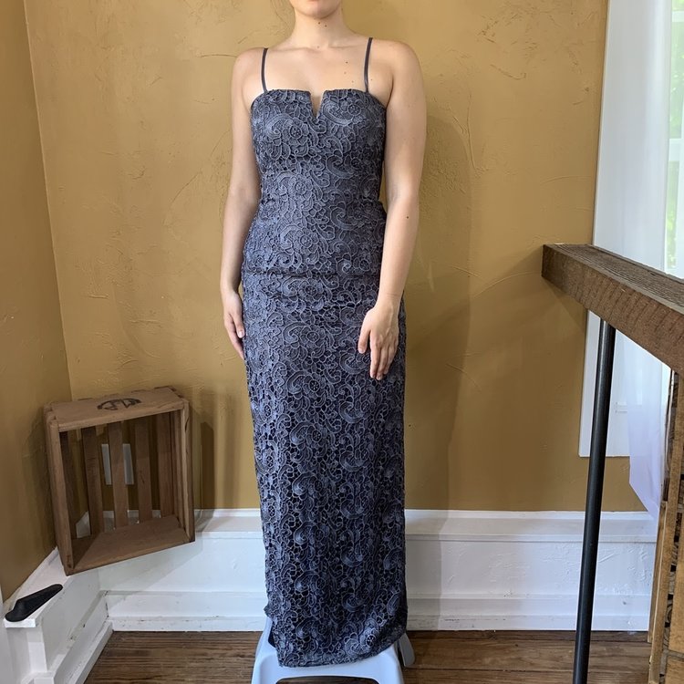 Aidan Mattox Grey Lace Evening Gown, Size 4