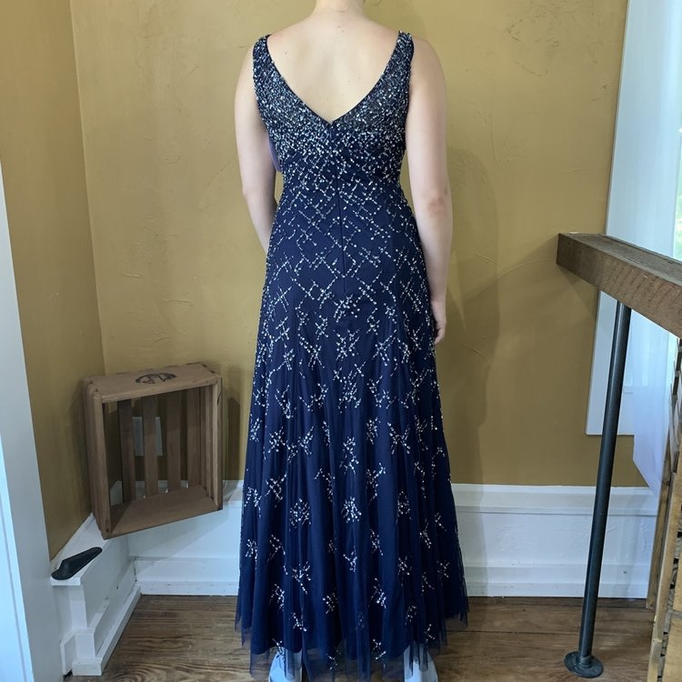 Blue Embellished Sequin Ball Gown, Size 2
