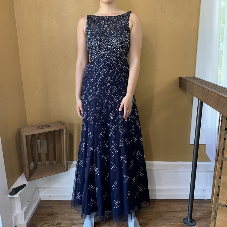 Blue Embellished Sequin Ball Gown, Size 2