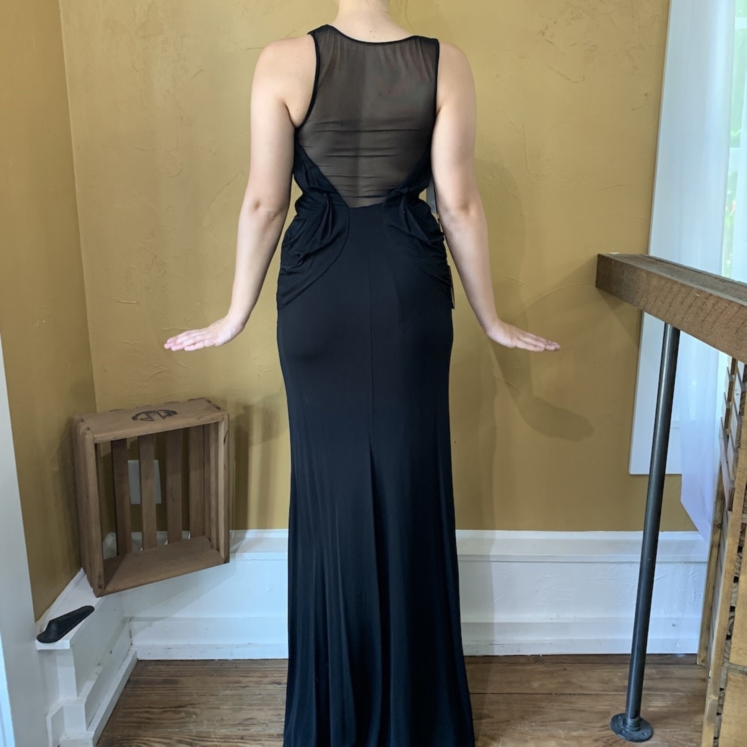 Black Evening Gown with Sheer Back, Size XS - Elements Unleashed