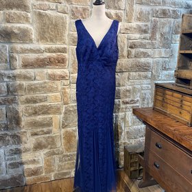 Xscape Navy Lace Double V Evening Gown, Size 16W