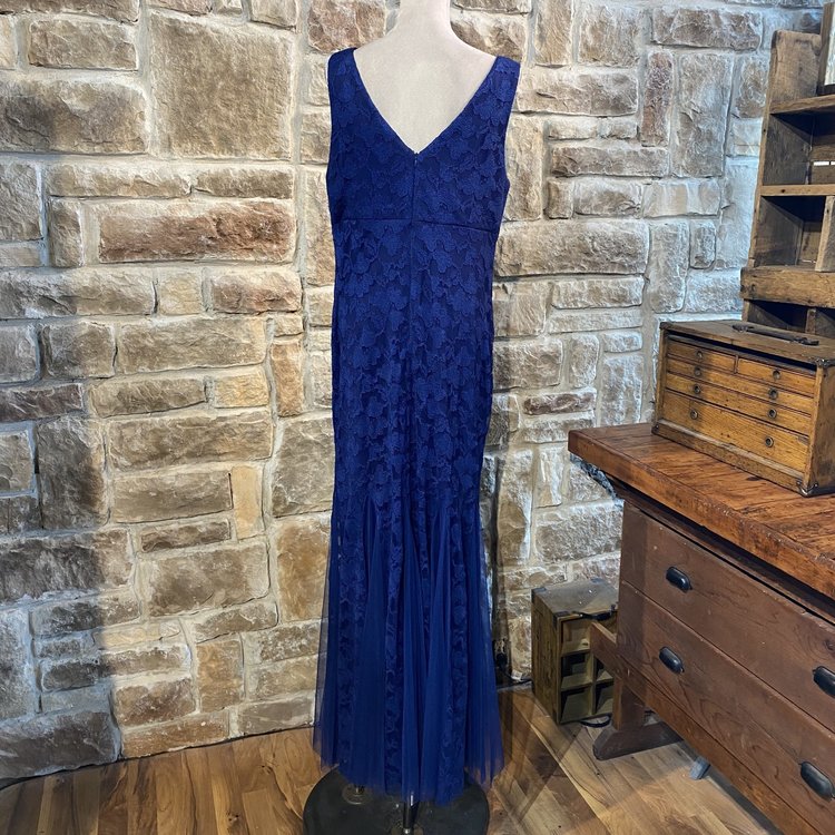 Xscape Navy Lace Double V Evening Gown, Size 16W