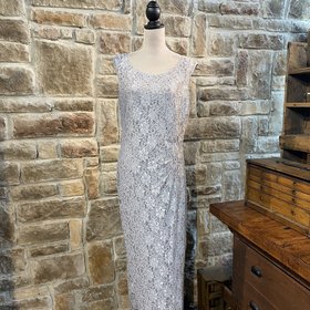 Adrianna Papell Silver Lace Sequined Gown, Size 16