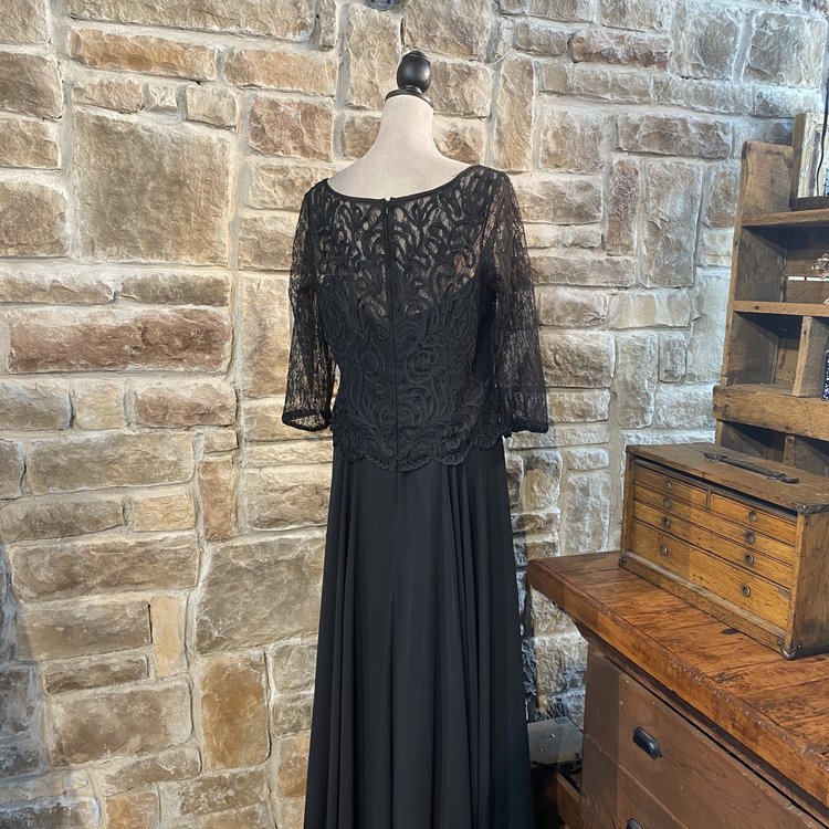 Meier Collection Black Embroidered Gown with Chiffon Skirt, Size XL