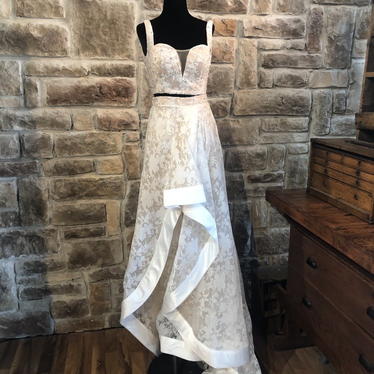 Terani Couture Ivory Organza Crop Top Dress, Size 0