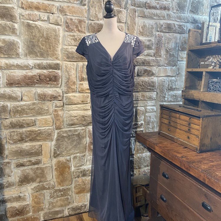 Alex Evenings Steel Gray Ruched Gown, Size 20W