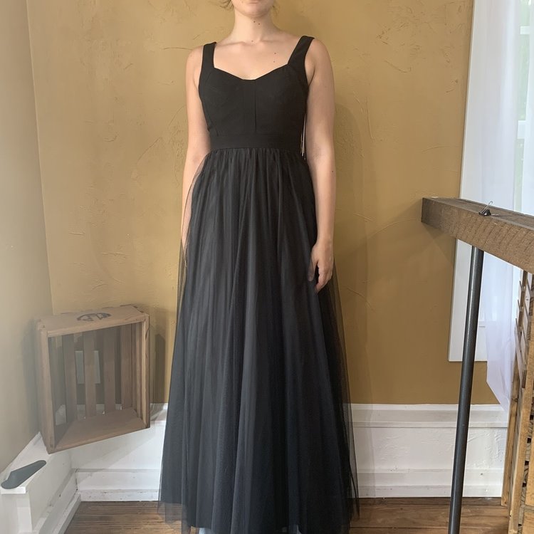 Aqua Black Square Neck Tulle Dress, Size 4