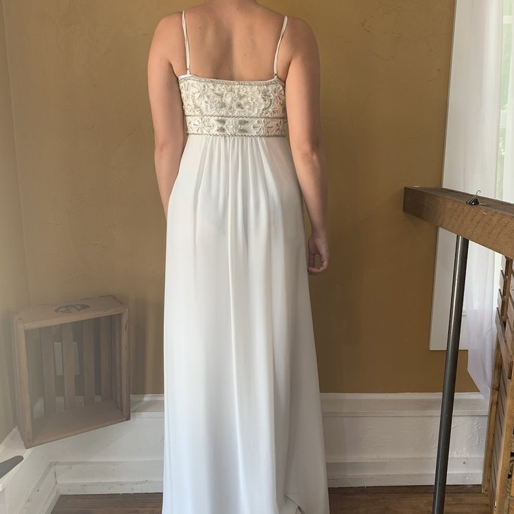 White Chiffon Embellished Gown, Size 8