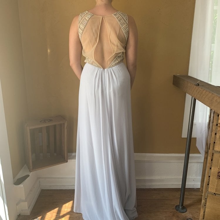 Baby Blue Chiffon Gown with Beaded Bodice, Size M