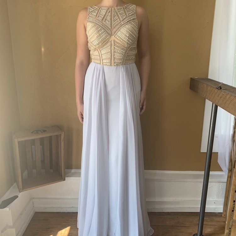 Baby Blue Chiffon Gown with Beaded Bodice, Size M