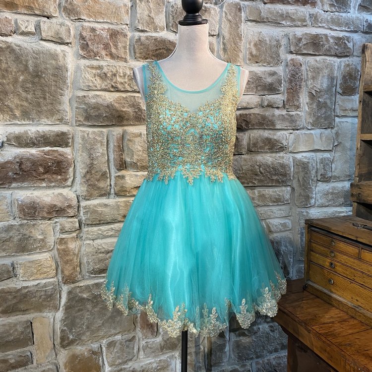 Fiesta Fashion Teal Dress with Gold Design, Size L