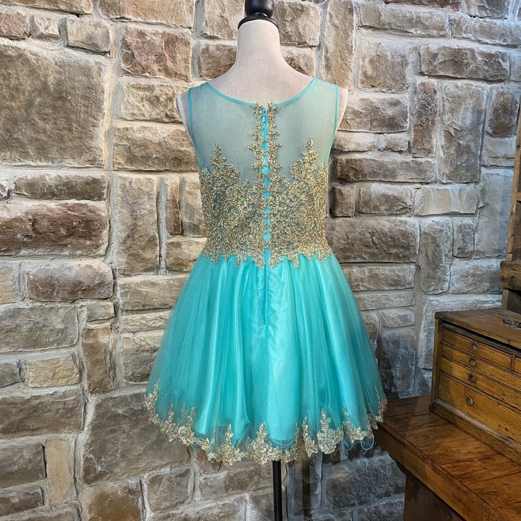 Fiesta Fashion Teal Dress with Gold Design, Size L