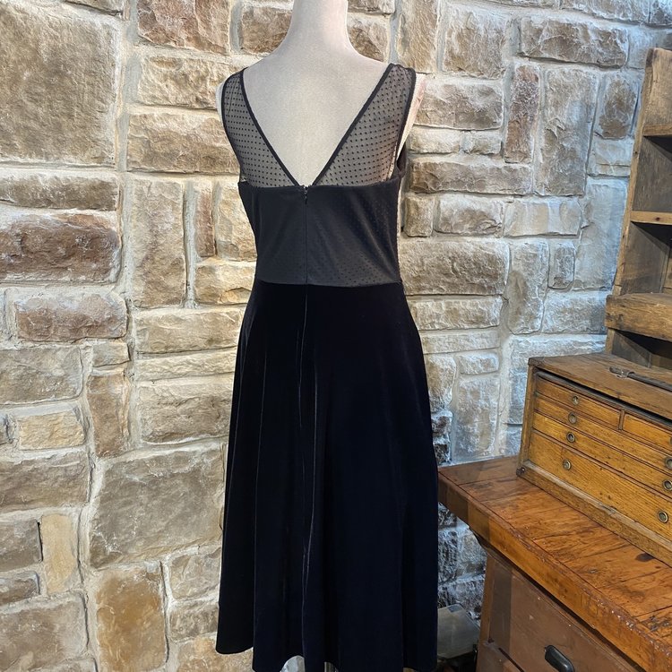 J.R Nites Black Polka-Dot Velvet Dress, Size 12