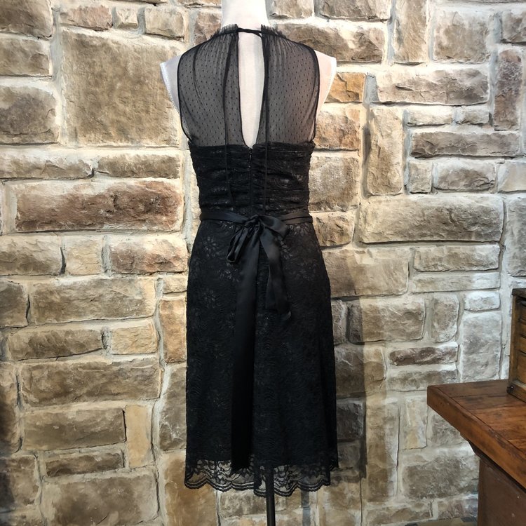 BCBG Max Azria Black Lace Sweetheart Illusion Cocktail Dress, Size M