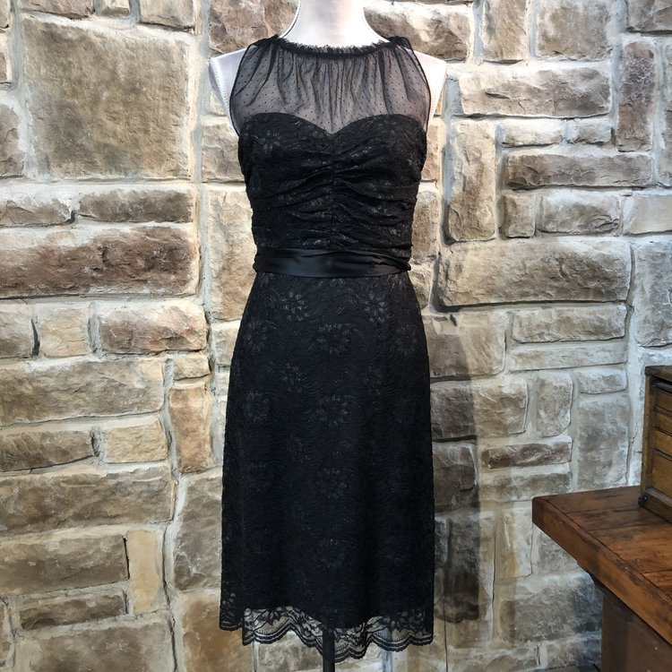 BCBG Max Azria Black Lace Sweetheart Illusion Cocktail Dress, Size M